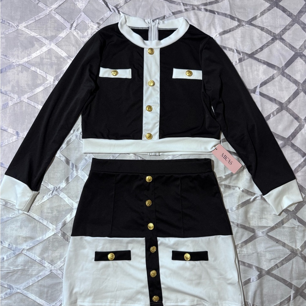 Elegant Black and White Buttoned Ensemble